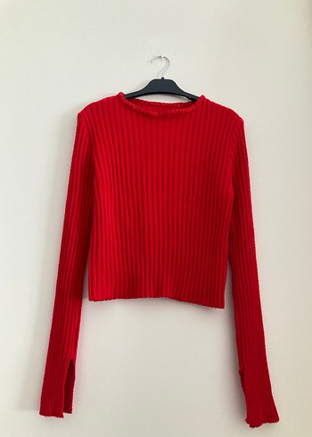 Kırmızı Uzun Kollu Triko Kazak - Görsel 2