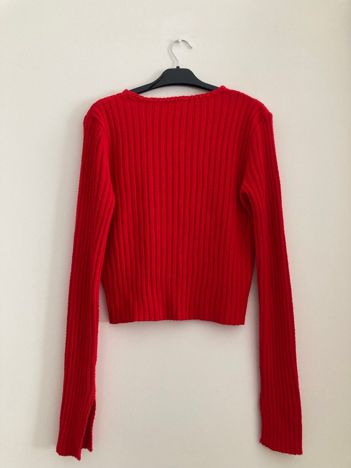 Kırmızı Uzun Kollu Triko Kazak - Görsel 3