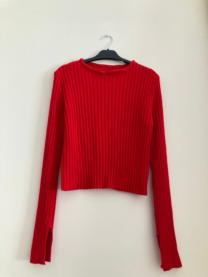 Kırmızı Uzun Kollu Triko Kazak - Görsel 2