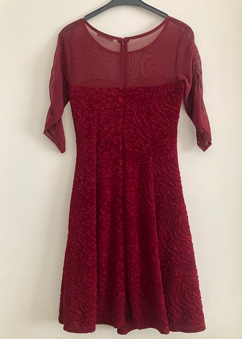 Bordo Midi Drapeli Klasik Kadın Elbise - Görsel 3