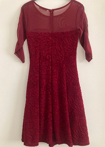 Bordo Midi Drapeli Klasik Kadın Elbise - Görsel 4