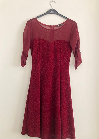 Bordo Midi Drapeli Klasik Kadın Elbise - Görsel 2