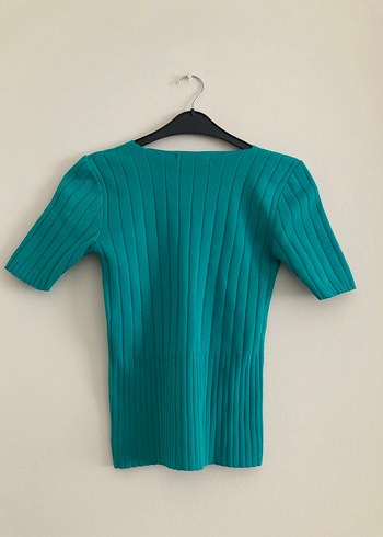 Turkuaz V Yaka Piliseli Kadın Kazak - Görsel 5