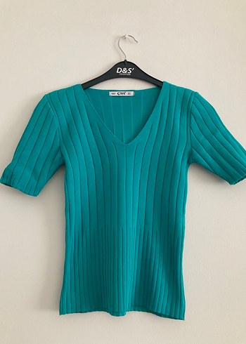 Turkuaz V Yaka Piliseli Kadın Kazak - Görsel 2