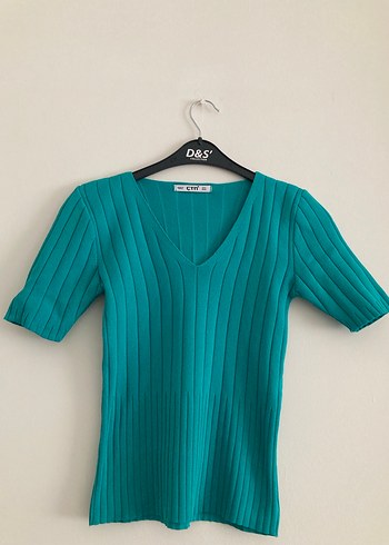 Turkuaz V Yaka Piliseli Kadın Kazak - Görsel 3