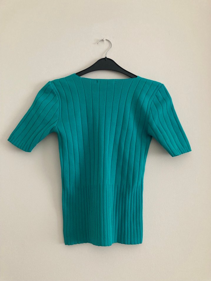 Turkuaz V Yaka Piliseli Kadın Kazak - Görsel 5