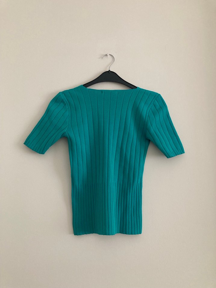 Turkuaz V Yaka Piliseli Kadın Kazak - Görsel 4