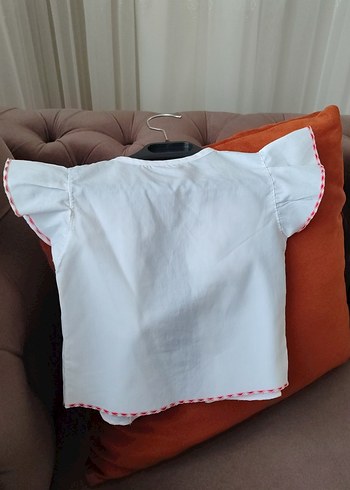 Kız Çocuk Beyaz Düğmeli Nakışlı Pamuklu Bluz - Görsel 2