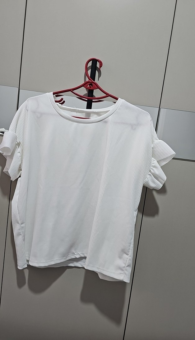 Beyaz Kısa Kollu Keten Bluz - Görsel 3