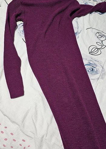 Mor Uzun Kollu Triko Kadın Elbise - Görsel 2