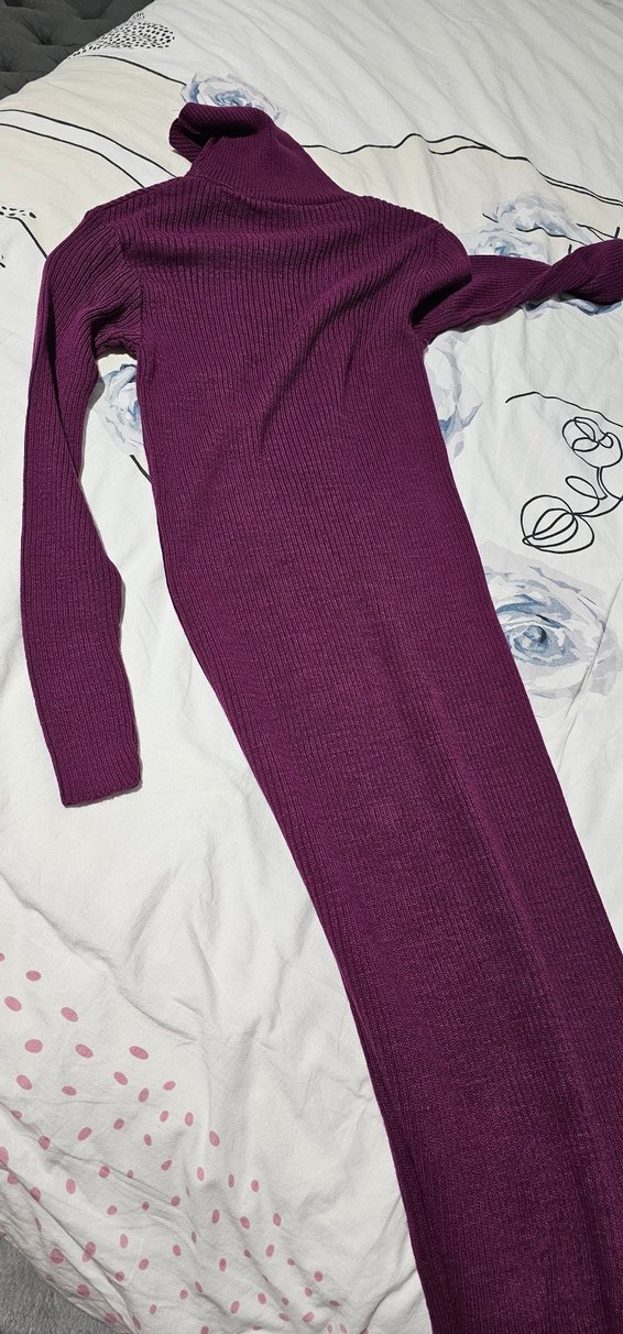 Mor Uzun Kollu Triko Kadın Elbise - Görsel 2