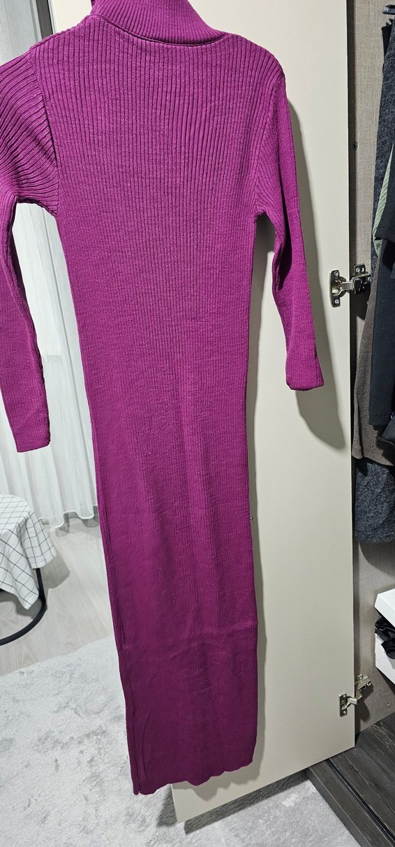 Mor Uzun Kollu Triko Kadın Elbise - Görsel 3