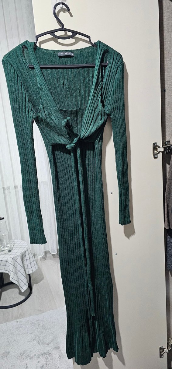 Yeşil Triko Uzun Elbise - Görsel 3