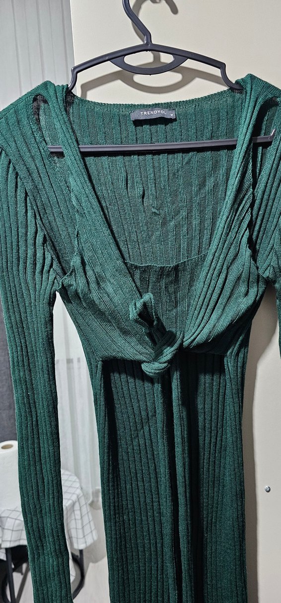 Yeşil Triko Uzun Elbise - Görsel 2