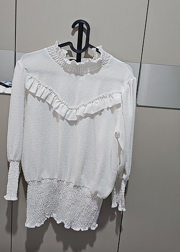 Fırfırlı Beyaz Keten Bluz - Görsel 4