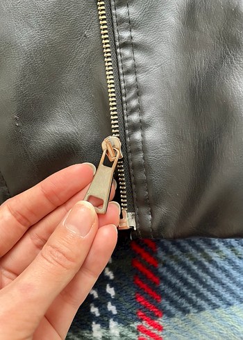 Kadın Gri Biker Deri Ceket - Görsel 5