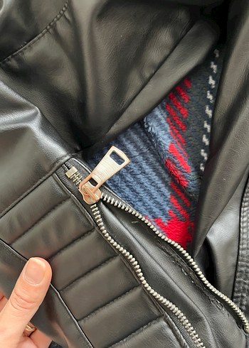 Kadın Gri Biker Deri Ceket - Görsel 3