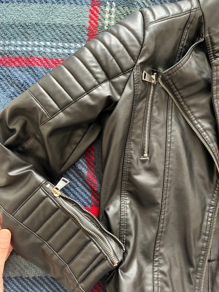 Kadın Gri Biker Deri Ceket - Görsel 2