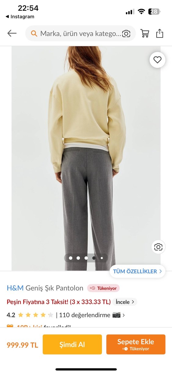 H&M Gri Geniş Kesim Kadın Pantolon - Görsel 3