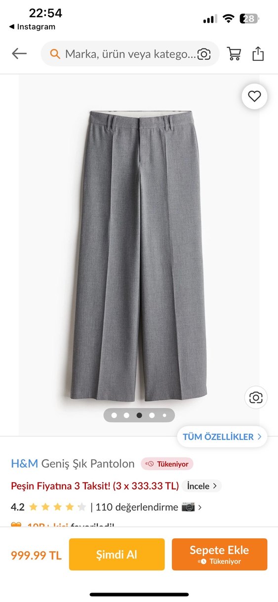 H&M Gri Geniş Kesim Kadın Pantolon - Görsel 2