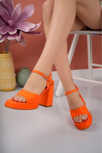 38 Beden turuncu Renk Turuncu Platform Kalın Topuklu Açık Ayakkabı