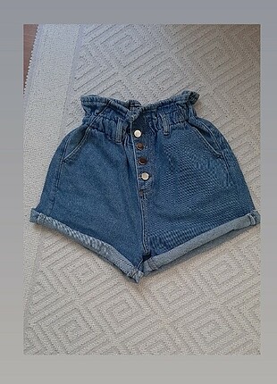 Papper bag belli buz mavisi kot şort