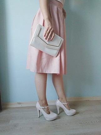 Şık toz pembe platform ayakkabı 