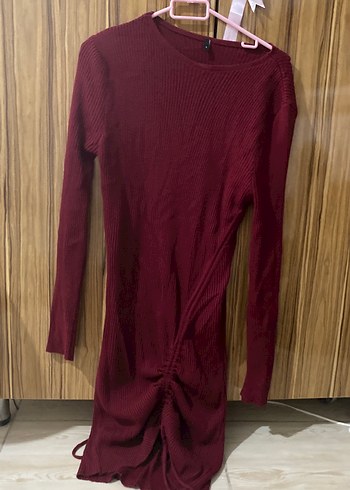 Bordo Kadın Triko Midi Elbise