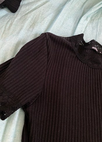 Addax Kısa Kollu Siyah Fitted Goth Bluz