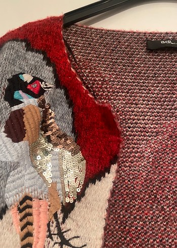 Kadın Kırmızı Gri Örgü Yün ceket - Görsel 3