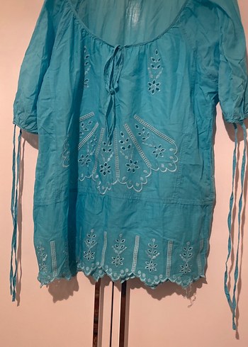 Turkuaz Bohem Nakışlı bluz - Görsel 3