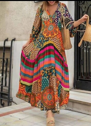 Harika etnik desenli elbise 