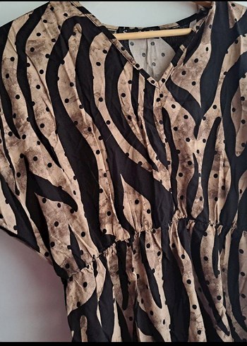 Diğer Kahverengi Zebra Desenli Uzun Bohem Elbise