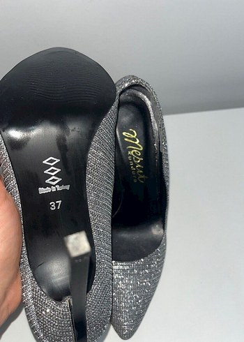 37 Beden gri Renk Gri Simli Stiletto Topuklu Ayakkabı