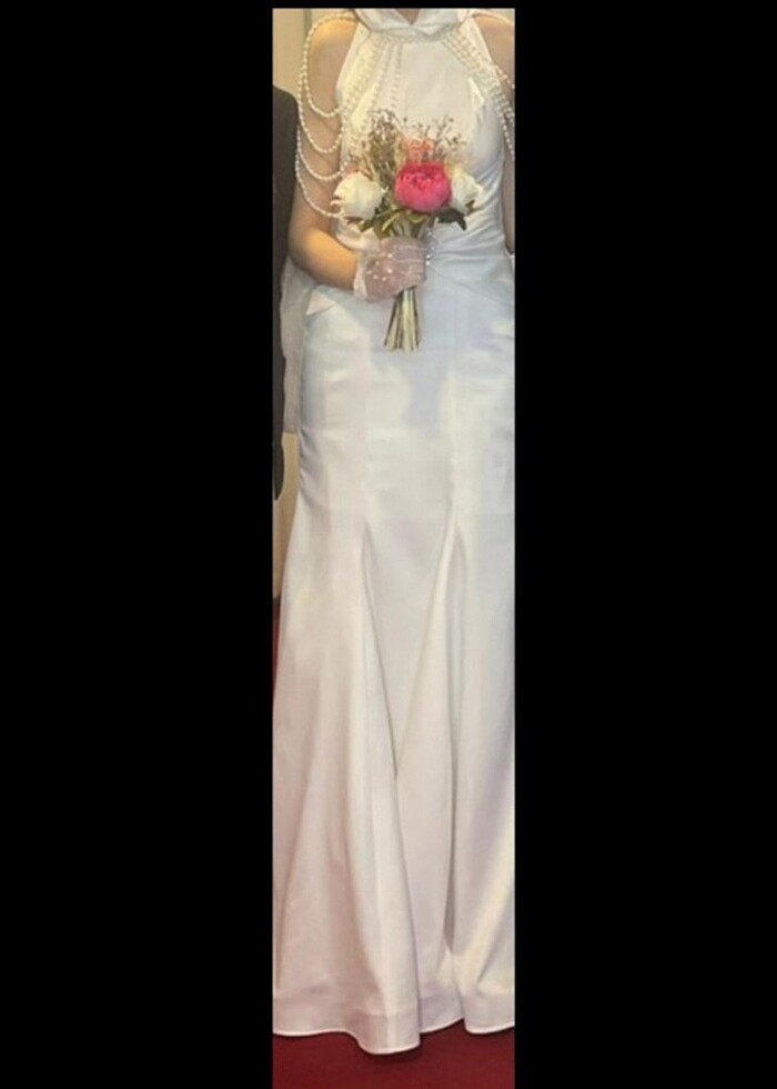 Saten  balık model nikah elbisesi  gelinlik - Görsel 3