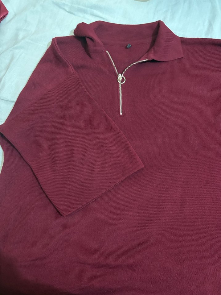 Bordo Fermuarlı Kadın Sweatshirt - Görsel 3