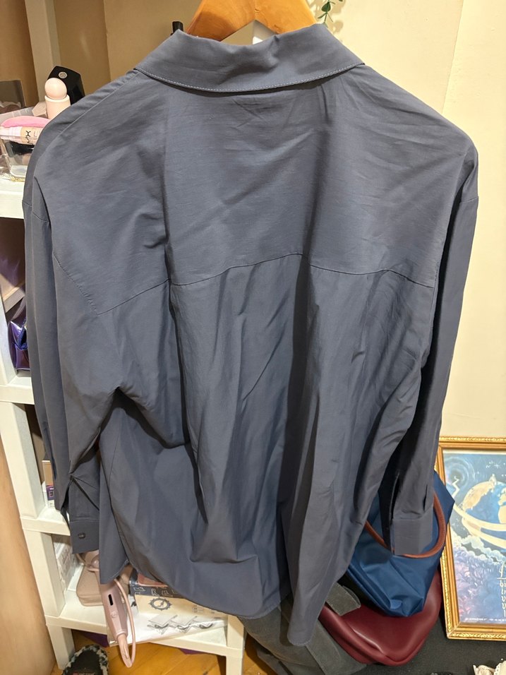 Düğmeli Gri Uzun Kollu Keten Kadın Gömlek - Görsel 2