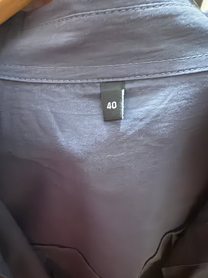 Düğmeli Gri Uzun Kollu Keten Kadın Gömlek - Görsel 4