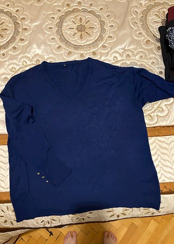 Lacivert V Yaka Kadın Triko Kazak - Görsel 4
