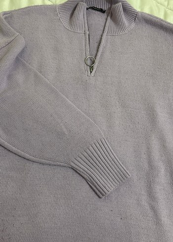 Mor Yarım Fermuarlı Kadın Triko Kazak - Görsel 3