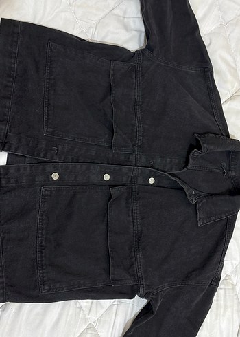 Düğmeli Siyah Kadın Oversize Denim Ceket - Görsel 2