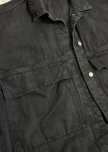 Düğmeli Siyah Kadın Oversize Denim Ceket - Görsel 4