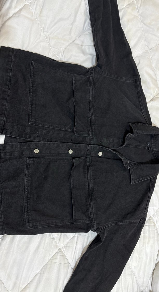 Düğmeli Siyah Kadın Oversize Denim Ceket - Görsel 2