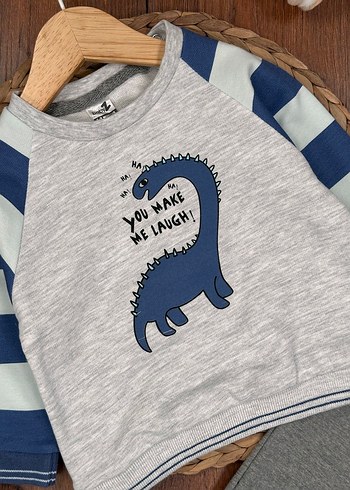 6 Ay Beden Gri Baskılı Erkek Bebek Sweatshirt