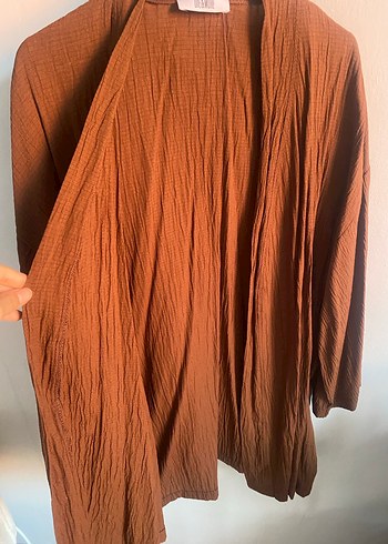 Kadın Kahverengi Gofre Kimono - Görsel 4