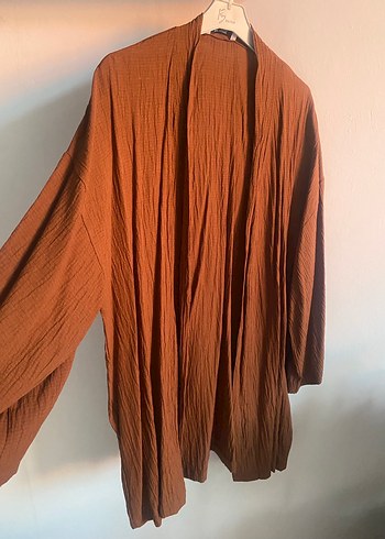 Kadın Kahverengi Gofre Kimono - Görsel 2
