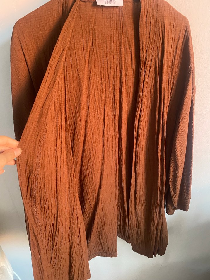 Kadın Kahverengi Gofre Kimono - Görsel 4