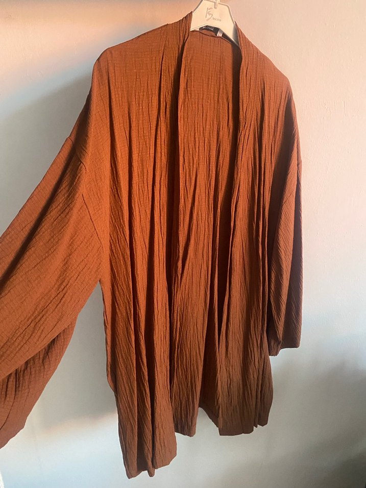 Kadın Kahverengi Gofre Kimono - Görsel 2
