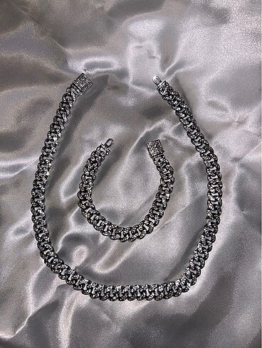 Full Taş Chain Zirkon Kolye Bileklik Set