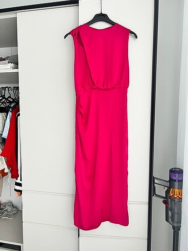 Zara Zara XS saten pembe midi boy elbise
